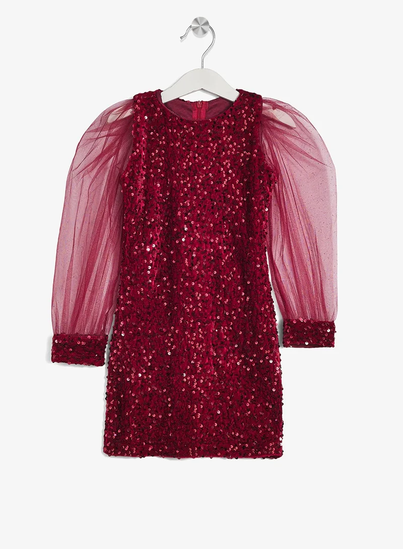 Little Golden Apple Little Puff Sleeve Sequin Dress